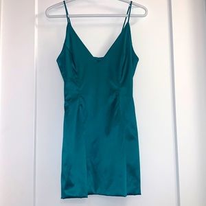 Green satin mini dress with pockets